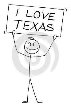 Person Holding I love Texas Sign , Vector Cartoon Stick Figure Illustration