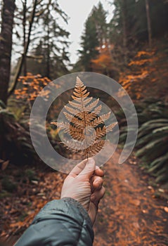 Person Holding Leaf in Forest