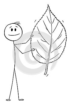 Person Holding Leaf, Vector Cartoon Stick Figure Illustration