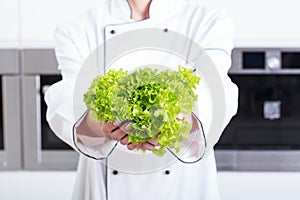 Person holding lettuce