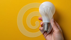 Person Holding Light Bulb on Yellow Background