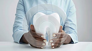 Person Holding Oversized Tooth Model.AI generated image