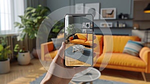 A person holding a phone up to show off the view of their living room, AI