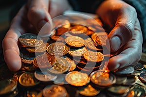 Person Holding Pile of Coins