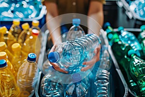 Person holding plastic bottle for recycling