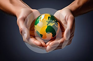 a person is holding a small globe in their hands