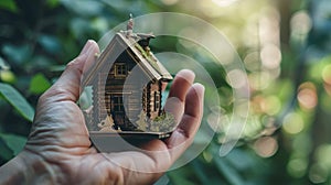 Person Holding Small House, Symbolizing Homeownership and Housing Concept