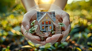 A person holding a small house in their hands