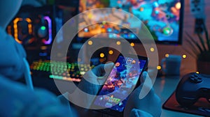 The vibrant gaming setup. AI generated