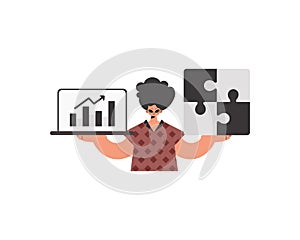 The person is holding a stupor and a positivegrade chart. Thought bunch work. Obliged. Trendy style, Vector Illustration