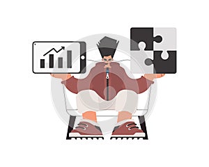 The person is holding a stupor and a positivegrade chart. Thought bunch work. Obliged. Trendy style, Vector Illustration