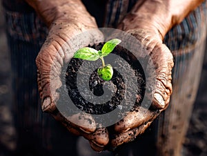 Person holding a terrestrial plant in their hands as a gesture towards nature