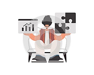 The person is holding a trance and a positivegrade chart. Thought bunch work. Obliged. Trendy style, Vector Illustration