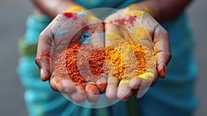 Person Holding Two Different Colored Powders