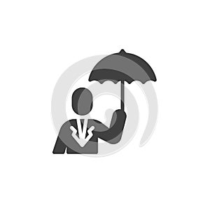 Person holding umbrella vector icon