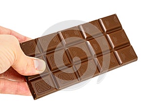 Person holding a whole bar of light chocolate
