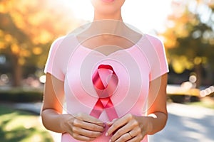person holding world aids day ribbon symbol. generate AI