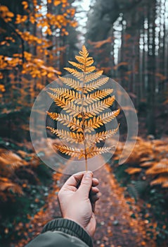 Person Holding a Yellow Leaf in Forest