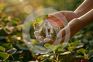 Person holds small house between their hands