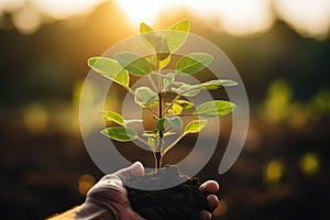 Person holds small terrestrial plant in hand under sunlight