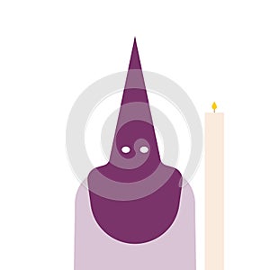 Person with a hood with conical tip, called in Spanish `capirote`. Holy Week. Spanish culture. Vector illustration, flat design photo
