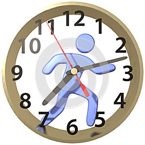 Person hurry runs in time clock hours