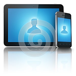 Person icon on tablet and phone screens