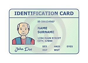 Person identification badge. Id plastic card with personal data and photo.