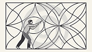 Person Interacting with Abstract Geometric Patterns, vector design Generative AI