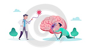 Person Interacting with Brain AI Interface Vector, vector design Generative AI