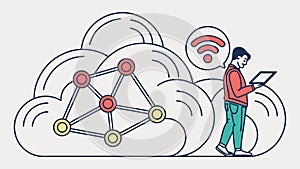 Person Interacting with Cloud Network, Representing Digital Connectivity, vector design Generative AI