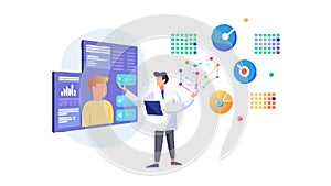 Person Interacting with Data Displays, Technology Interface, vector design Generative AI