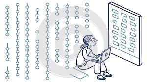 Person Interacting with Data Wall Interface, vector design Generative AI