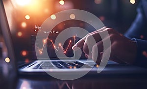 Person interacting with digital data visualization on laptop screen