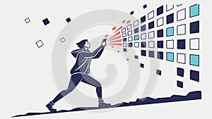 Person Interacting with Digital Grid, Technology Concept Vector, vector design Generative AI