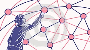 Person Interacting with Digital Network, vector design Generative AI