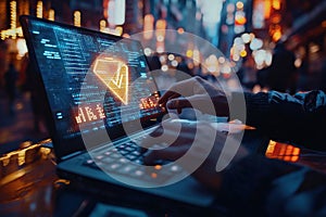 Person interacting with digital quality control interface on laptop