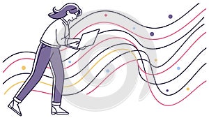Person Interacting with Dynamic Flowing Lines, vector design Generative AI