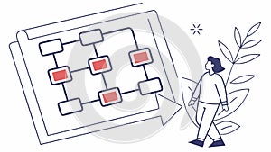 Person Interacting with Flowchart, Process Management. vector design Generative AI
