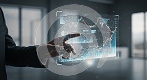 Person Interacting with Futuristic Data Visualization Interface