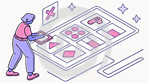 Person Interacting with Holographic Interface, Future Tech, vector design Generative AI