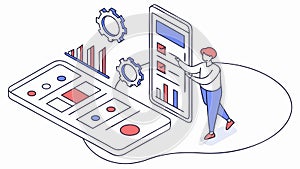 Person Interacting with Mobile Phone, App Development & UI UX, vector design Generative AI