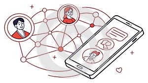 Person Interacting with Mobile Phone and Network, Connectivity, vector design Generative AI