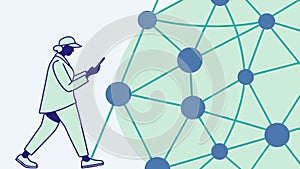 Person Interacting with Network Grid. Digital Connectivity Concept, vector design Generative AI