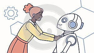 Person Interacting with Robot, Human-Robot Connection in Modern Tech, vector design Generative AI