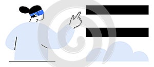 Person Interacting with Virtual Reality Interface and Cloud Elements