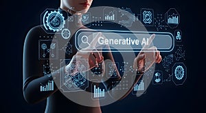 Person Interacting with Generative AI Technology Interface with Futuristic Data
