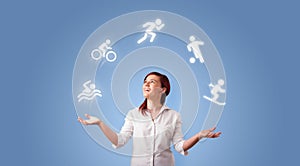 Person juggle with hobbies concept