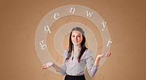 Person juggle with letters