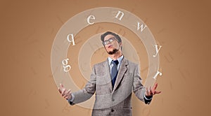 Person juggle with letters